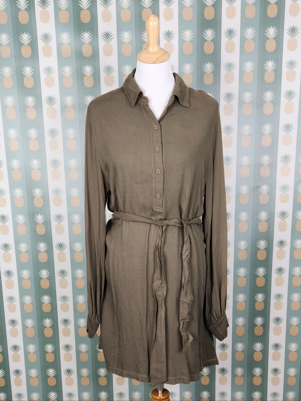LAMade Olive Green Shirt Dress with Tie Waist